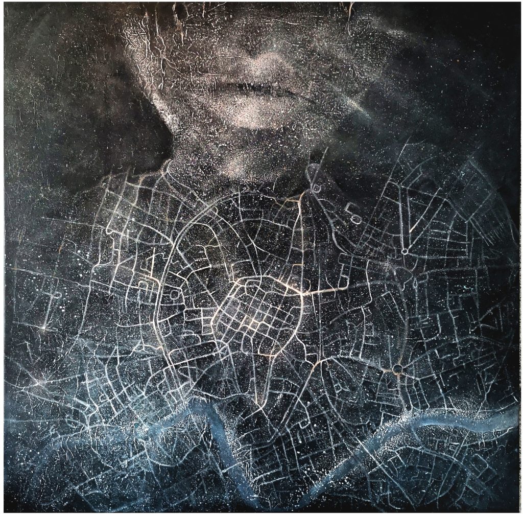 Miasto to ja - obraz mapa miasta - Kraków - Miastagramy - Malarstwo olejne współczesne Anna Kruszak